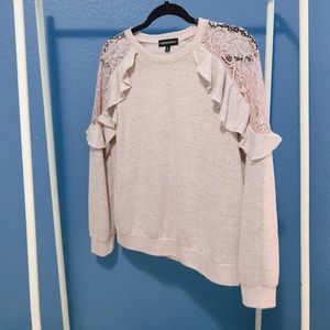 INSPIRED HEARTS sheer shoulder floral sweater